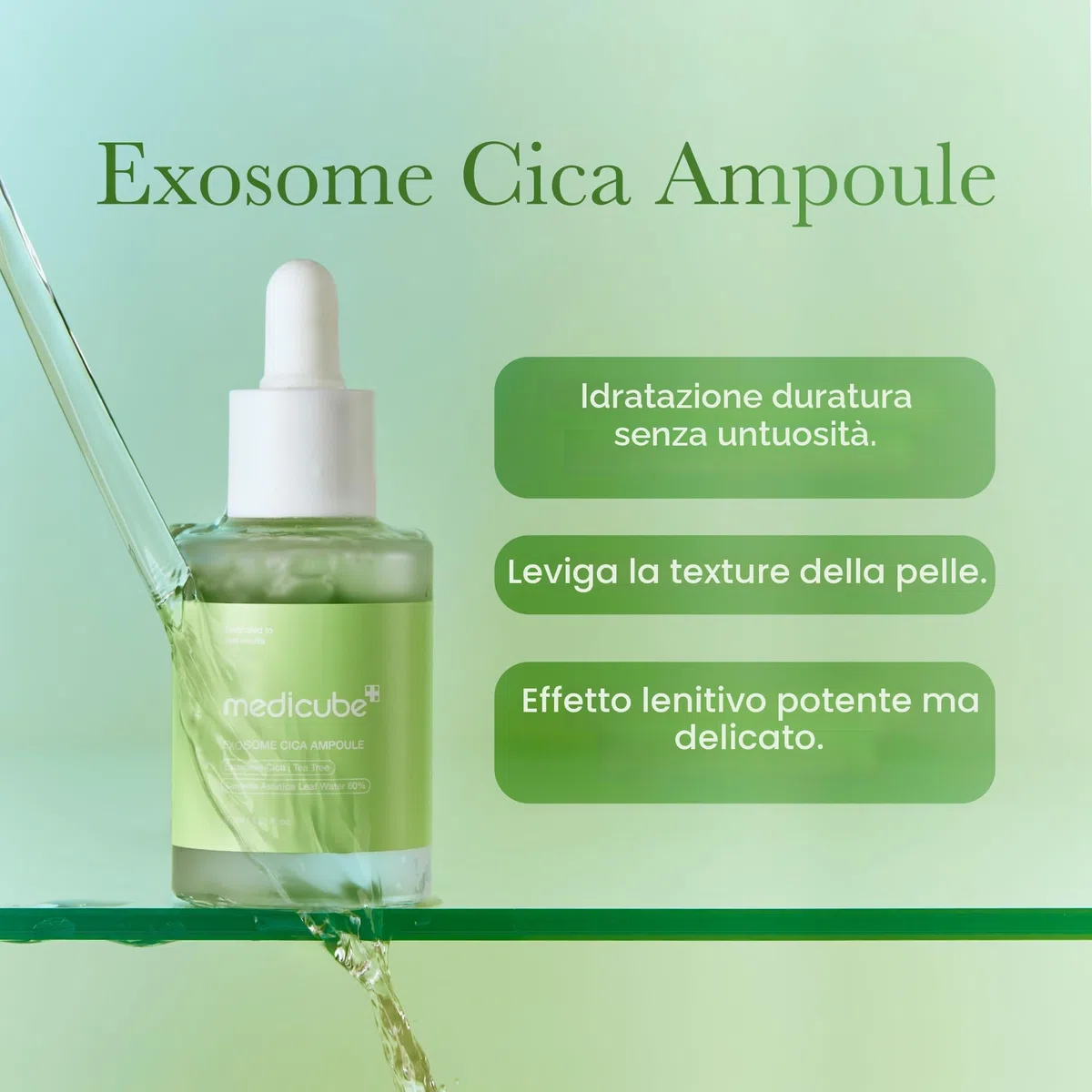 medicube - AMPOLLA CALMANTE POTENTE MA MORBIDO: lenisce tutti i problemi della pelle con esosomi contenenti Centella Asiatica che forniscono potenti effetti lenitivi e ammorbidiscono la consistenza