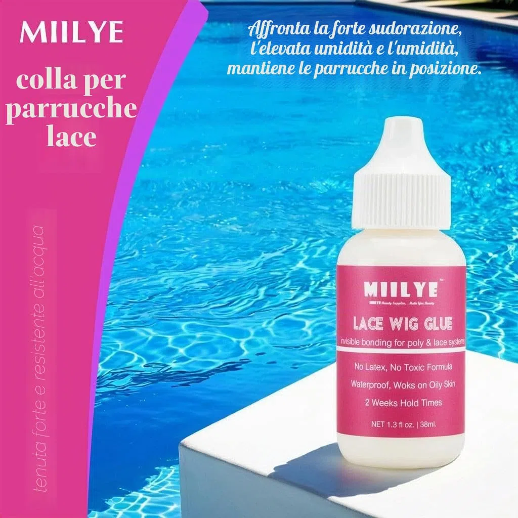 MIILYE Colla per parrucche in pizzo e set di rimozione della colla in pizzo, ricambio invisibile impermeabile, solvente + nastro adesivo per punte + pennello per colla per parrucche