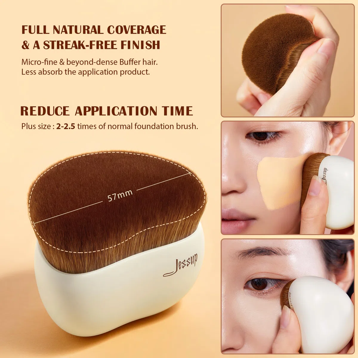 Jessup Pennello per fondotinta con spugna per trucco 1pc Pennello Kabuki per cosmetici liquidi, in crema o in polvere per il viso, T882