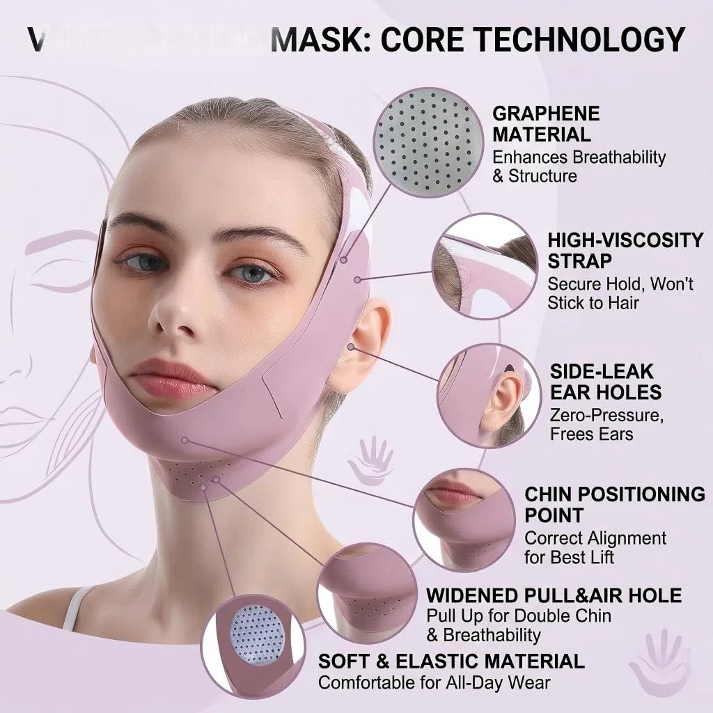 Fascia Doppio Mento Donna e Uomo, Maschera Lifting Viso V-Line Riutilizzabile, Guaina Viso per Sollevare Guance Cadenti e Definire Jawline