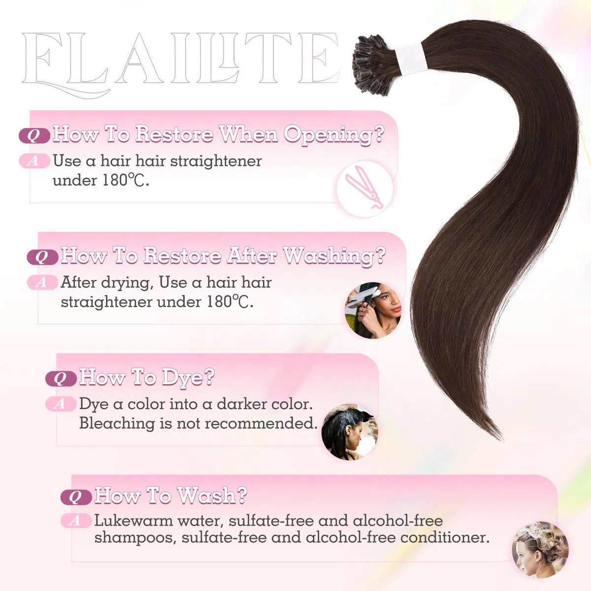 Elailite Extension Cheratina Capelli Veri 1 Grammo Marrone, 25 Ciocche 100% Human Hair Indiani 35cm 20g #4 Marrone Cioccolato