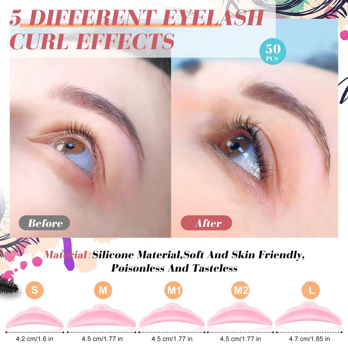 Kit per lash Lift, 232 Pezzi, con 50 astine in Silicone, 2 Strumenti separa Ciglia, 100 Micro tamponi, 50 pennelli per Mascara in Cristallo e 30 Coppie di Pad per Estensioni