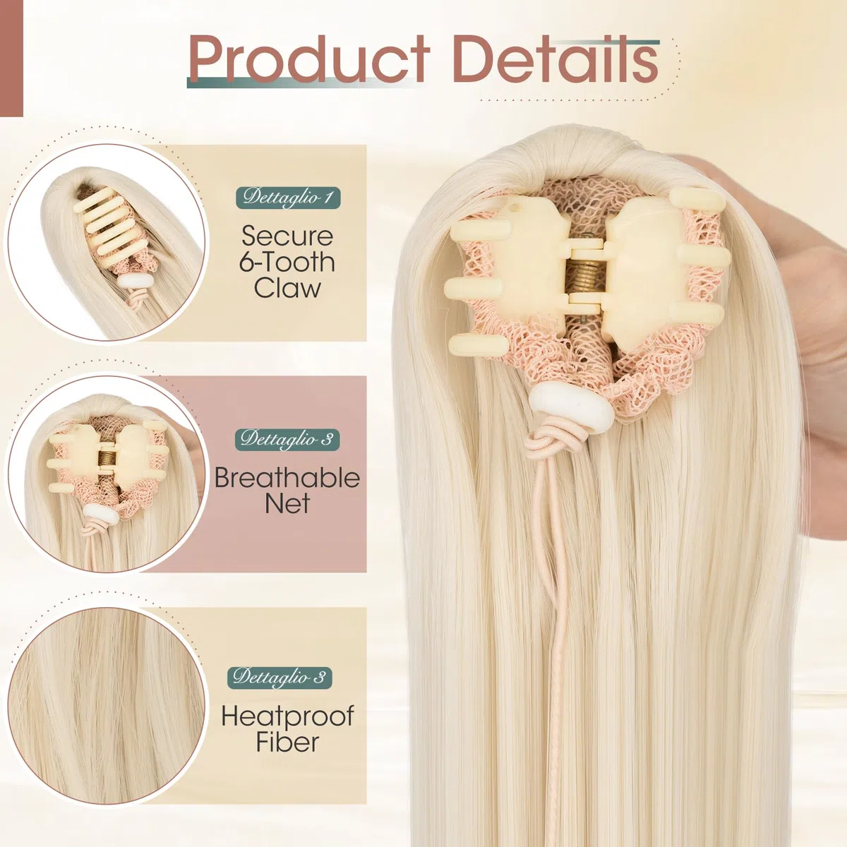 Elailite Extension Coda Capelli Lisci Coda Finta di Cavallo con Pinza Biondo Platino​ Quick-clip Ponytail Punte Ondulate 30cm 80g