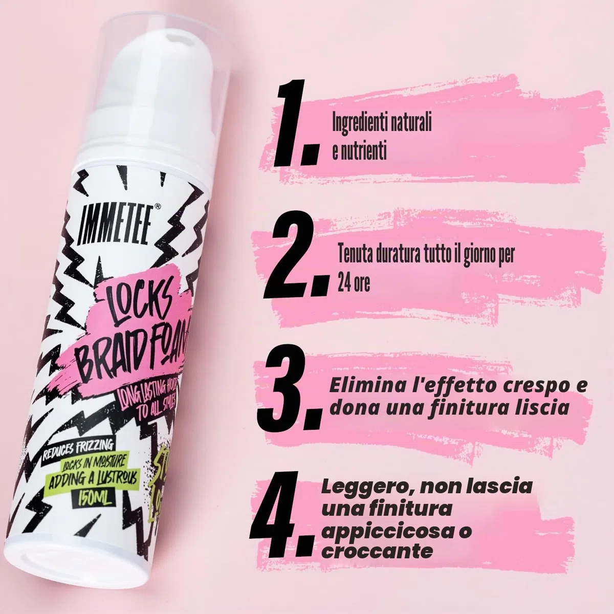 immetee Braid Foam, Mousse per Trecce Hair Braid, Controllo dei Frizz, Mousse con Tenuta Extra e Alto Lucore per Trecce, Torce e Blocchi 150ml