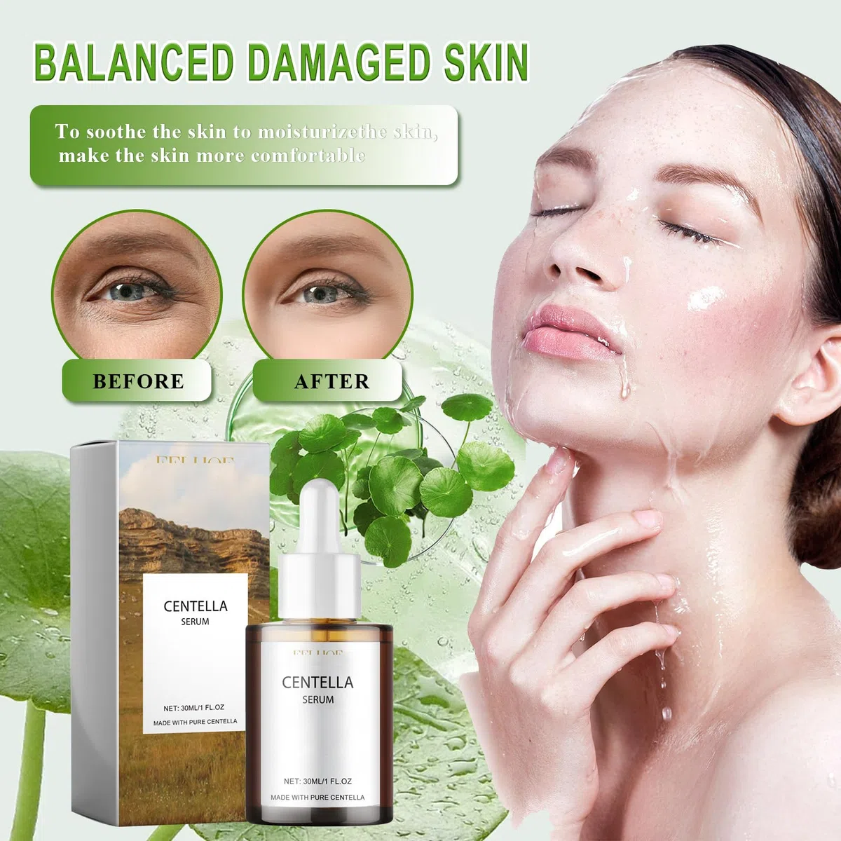 3PCS Centella Detergente Viso+Crema Contorno Occhi+Siero Viso,Centella Kit | Madagascar Centella Skincare Kit, CEntella Ampoule Foam, Idratante e Lenitivo, Adatto a Tutti i Tipi di Pelle