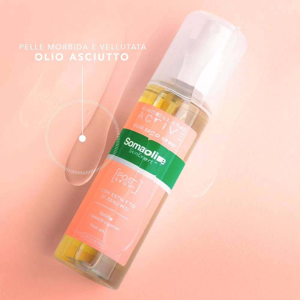 Somatoline SkinExpert, Rimodellante Active Olio Secco Spray Post-Sport, Trattamento Gambe Rimodellante, con Estratto di Zenzero, 125ml