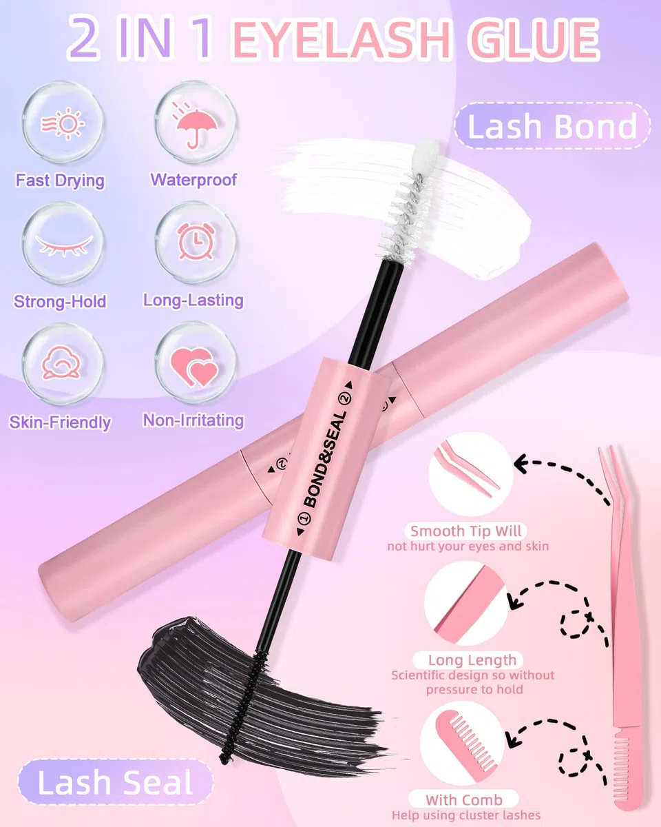 280 Pezzi Ciuffetti Ciglia Finte Kit di Estensioni Ciglia, Ciglia Finte Cluster, Lash Extension Kit con Colla e Pinzette, Individuale Lashes Kit per Uso Personale e Domestico (30D Curl 8-16mm)