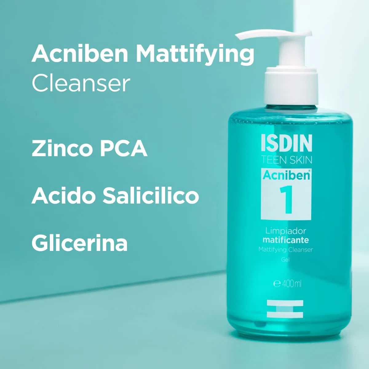 ISDIN Acniben Gel Detergente Opacizzante (400 ml) | Gel Viso e Corpo che Purifica la Pelle Grassa a Tendenza Acneica