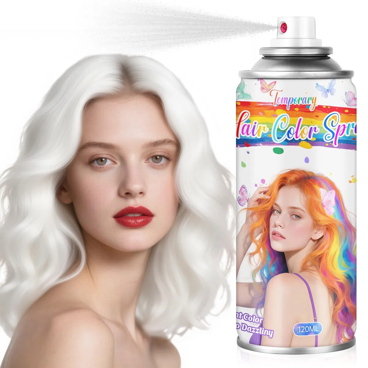 Spray per Capelli Temporaneo Bianco Puro - Colore per Effetti Artistici, Personaggi da Anime, Fata delle Nevi e Tema Fantasy per Cosplay e Halloween (120 ml)