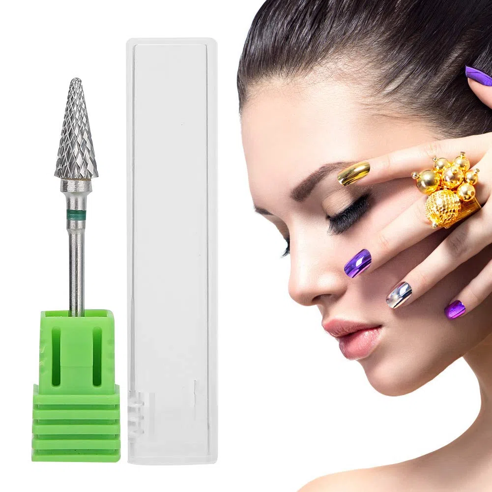 Nail Drill Bit, Punta Professionale Forma Conica, Punta per Manicure in Acciaio al Tungsteno per Manicure, Pedicure, Rimozione Gel, Semipermanente, Acrilico, Nail Art Grana Medium(Etichetta verde)