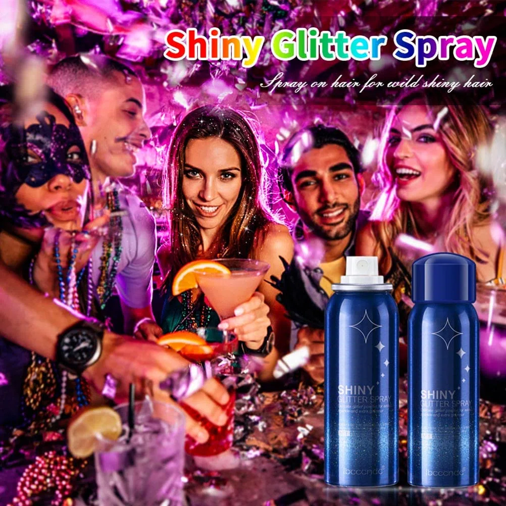 Spray in Polvere Glitterata, Spray Glitterato Lucido 60ml Lacca Glitter Argento luccicante per Le Donne Spray per Trucco in Polvere Glitterata Spray Glitter per Capelli e Corpo