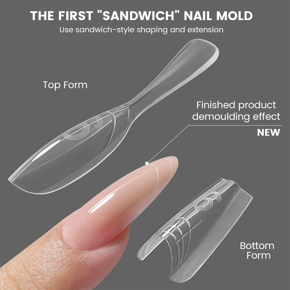 Sandwich Dual Nail Form Dual 240 Pezzi (15 Dimensioni) Scatola di Prolunghe per Unghie Trasparente per Salone di Nail Art con Polygel (Mandorla Media)