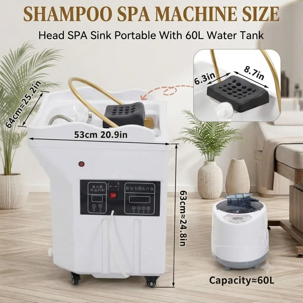 Lavatesta Portatile per Parrucchieri,con Serbatoio 60 L, Lavateste Portatili Casa, Dotato Inalatore Vapore e Copertura Vapore, Adatto Head Spa Saloni Parrucchiere
