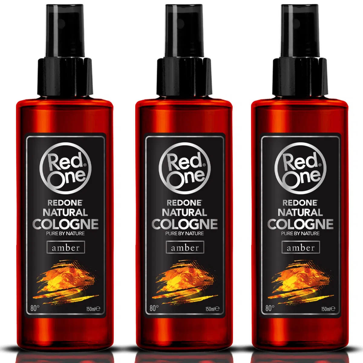 Redone Aftershave Natural Spray Barber Cologne Amber 3 x 150 ml | Profumo di lunga durata | Prodotto di cura premium per uomini | 3 pezzi