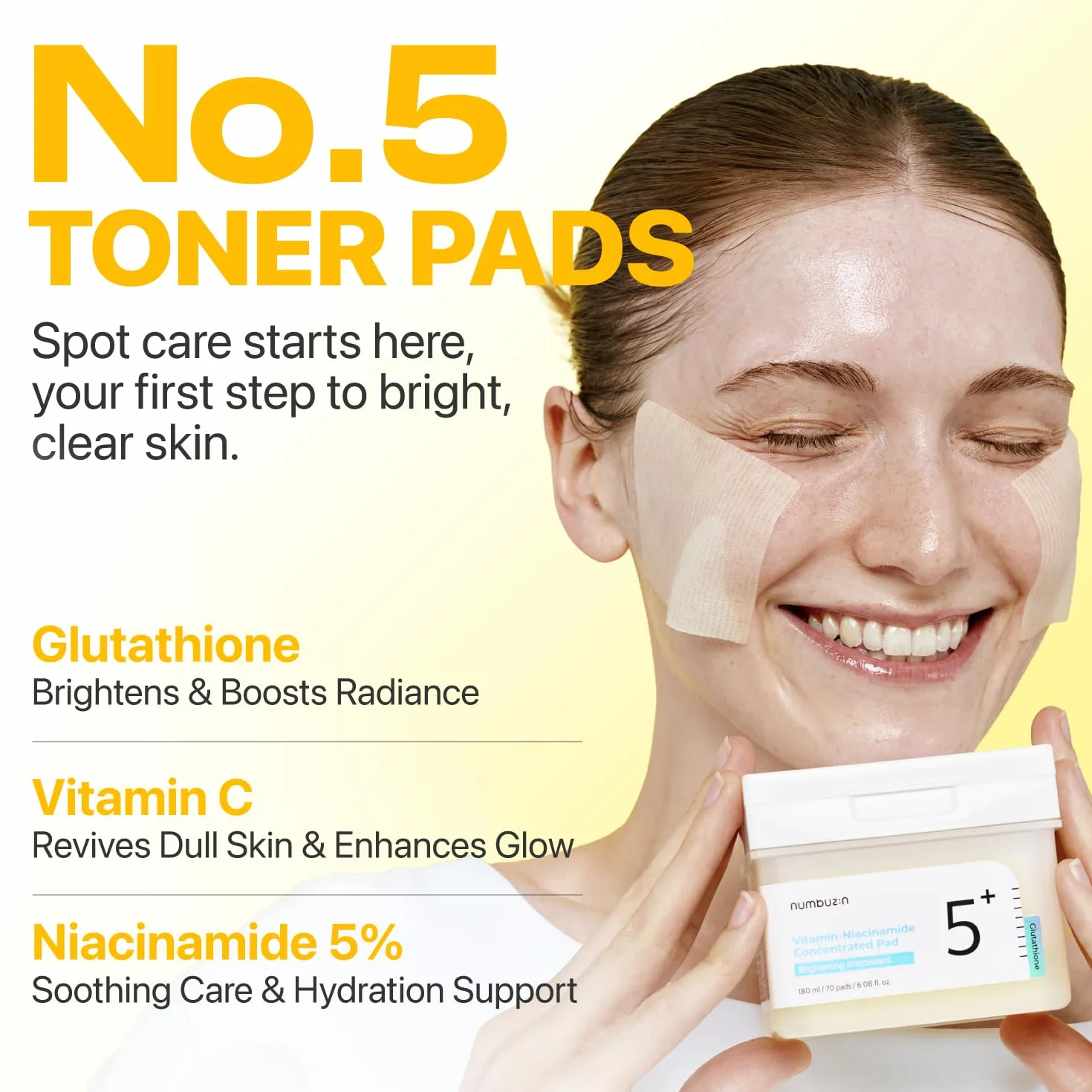 numbuzin No.5 Toner Pads | Vitamin-Niacinamide Concentrated Pad | Double-Sided | Glutathione, Niacinamide, PHA & LHA | Exfoliation, Dark Spot, Hyperpigmentation Care | 70 Pads/180 ml