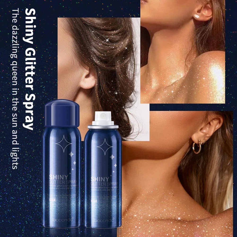 Spray in Polvere Glitterata, Spray Glitterato Lucido 60ml Lacca Glitter Argento luccicante per Le Donne Spray per Trucco in Polvere Glitterata Spray Glitter per Capelli e Corpo