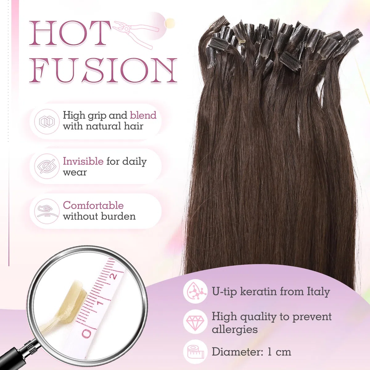 Elailite Extension Cheratina Capelli Veri 1 Grammo Marrone, 25 Ciocche 100% Human Hair Indiani 35cm 20g #4 Marrone Cioccolato