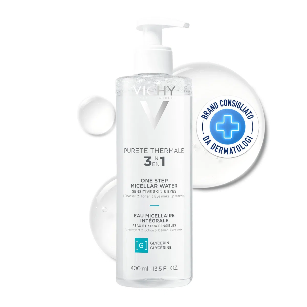 Vichy Pureté Thermale, Acqua Micellare Minerale, Deterge e Strucca Viso e Occhi, Con Acqua Termale Mineralizzante e Tecnologia Micellare di Vichy, 400 ml