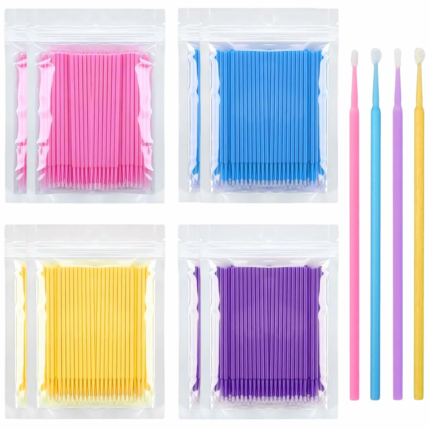 Xmart 800 Pezzi Microbrush per Ciglia Estensioni Spazzole Bacchette Microbrush Micro Applicatori a Pennello Cotton Fioc per Extension Ciglia Rimozione Trucco Nail Art Pittura (Blu Viola Giallo Rosa)