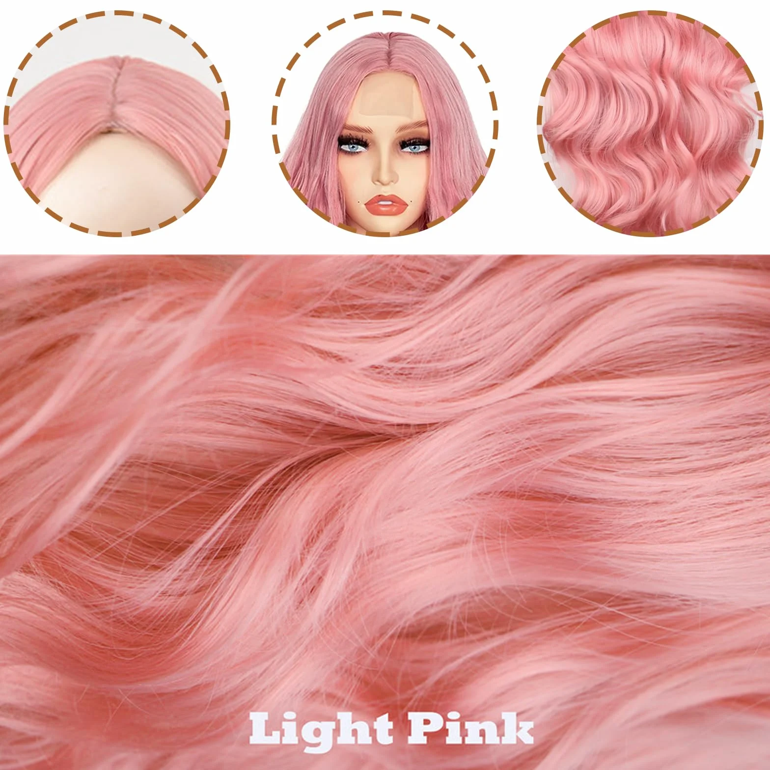 Lungo Ondulato Parrucca Rosa per Donne, 27 Pollici/70CM Lungo Ondulato Parrucche, Sintetico Parrucca Ricci Resistente al Calore, Cosplay Lunga Capelli della Signora di Modo Festa
