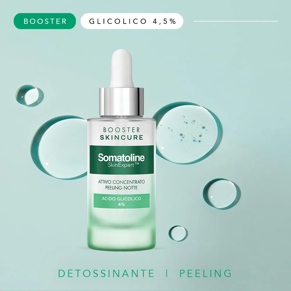 Somatoline SkinExpert, Skincure Booster Peeling Acido Glicolico 4,5%, Siero Viso Esfoliante, 30ml