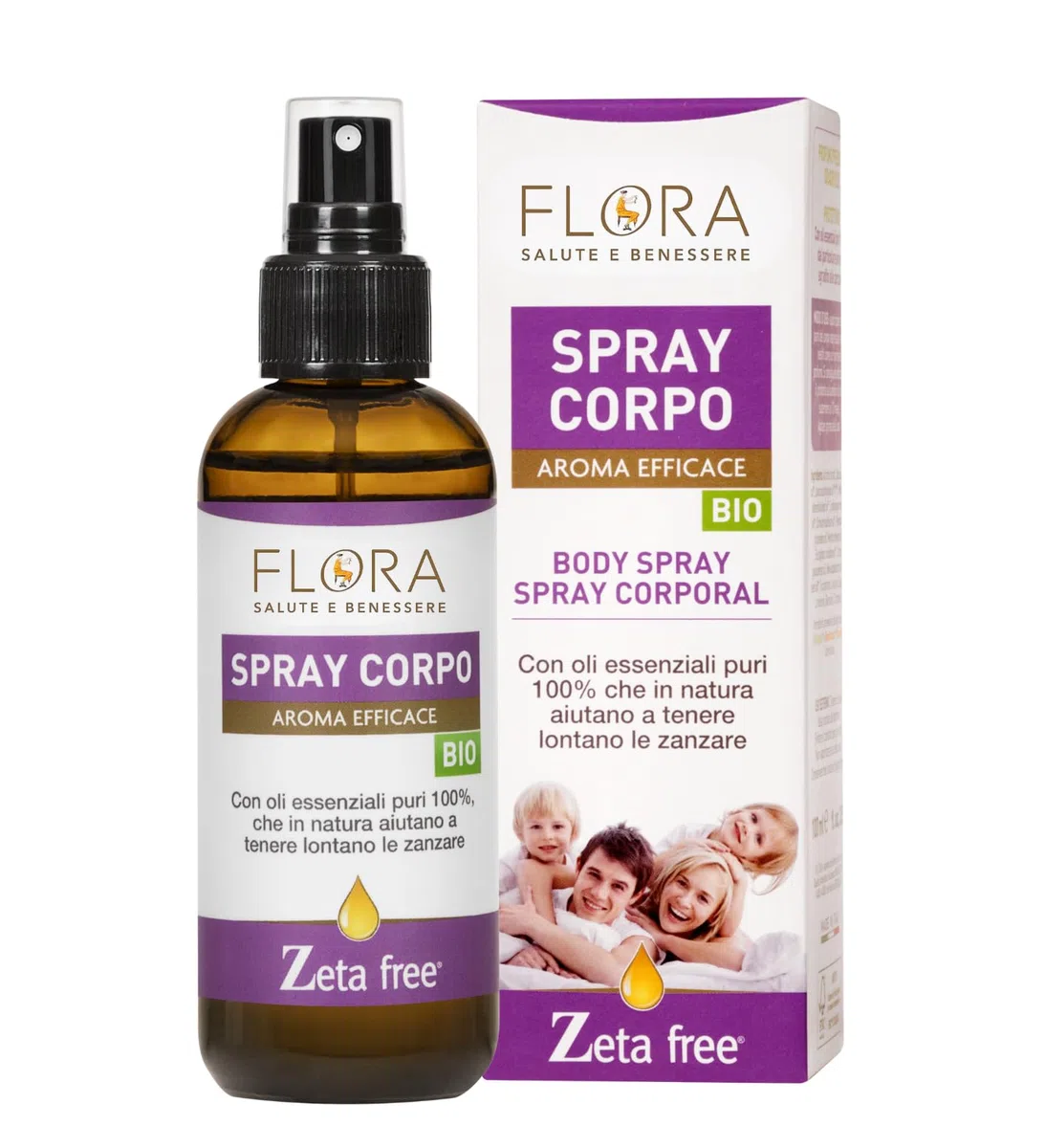 FLORA Spray Corpo Aroma Efficace Zeta free BIO 100 ml Per un’estate serena liberi dalle zanzare Azione protettiva e rinfrescante