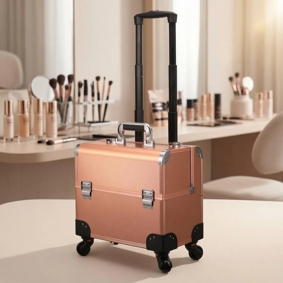 Valigia per Estetista Trolley Organizer Trucco Cosmetici Attrezzi Professionali Valigia Rigida con Rettangolare Manico Telescopico Manico Superiore