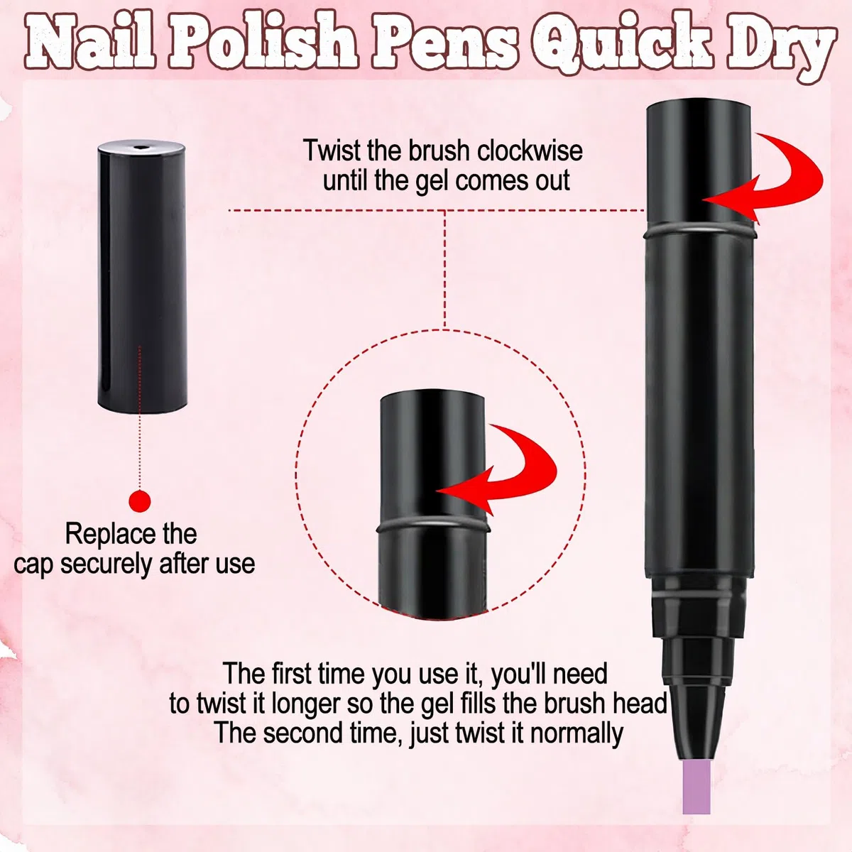 Penna per unghie, penna per smalto - 6 colori per set, pennas per smalto 3 in 1 ad asciugatura rapida per donna (6 Pcs-D)