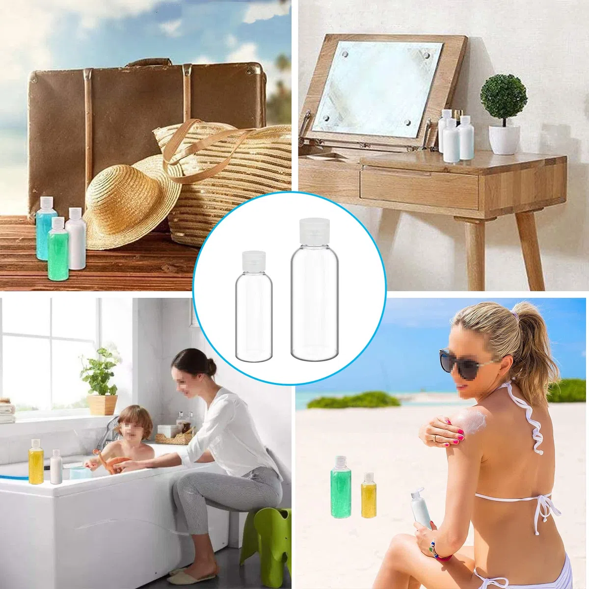 10 Pezzi Bottiglie da Viaggio 50 ML + 100 ML, Contenitori da Viaggio Trasparenti Vuoti, Bottiglie da Viaggio in Plastica Riutilizzabili Flip Cap Bottiglie con 2 Imbuti, per Gel, Lozioni, Shampoo