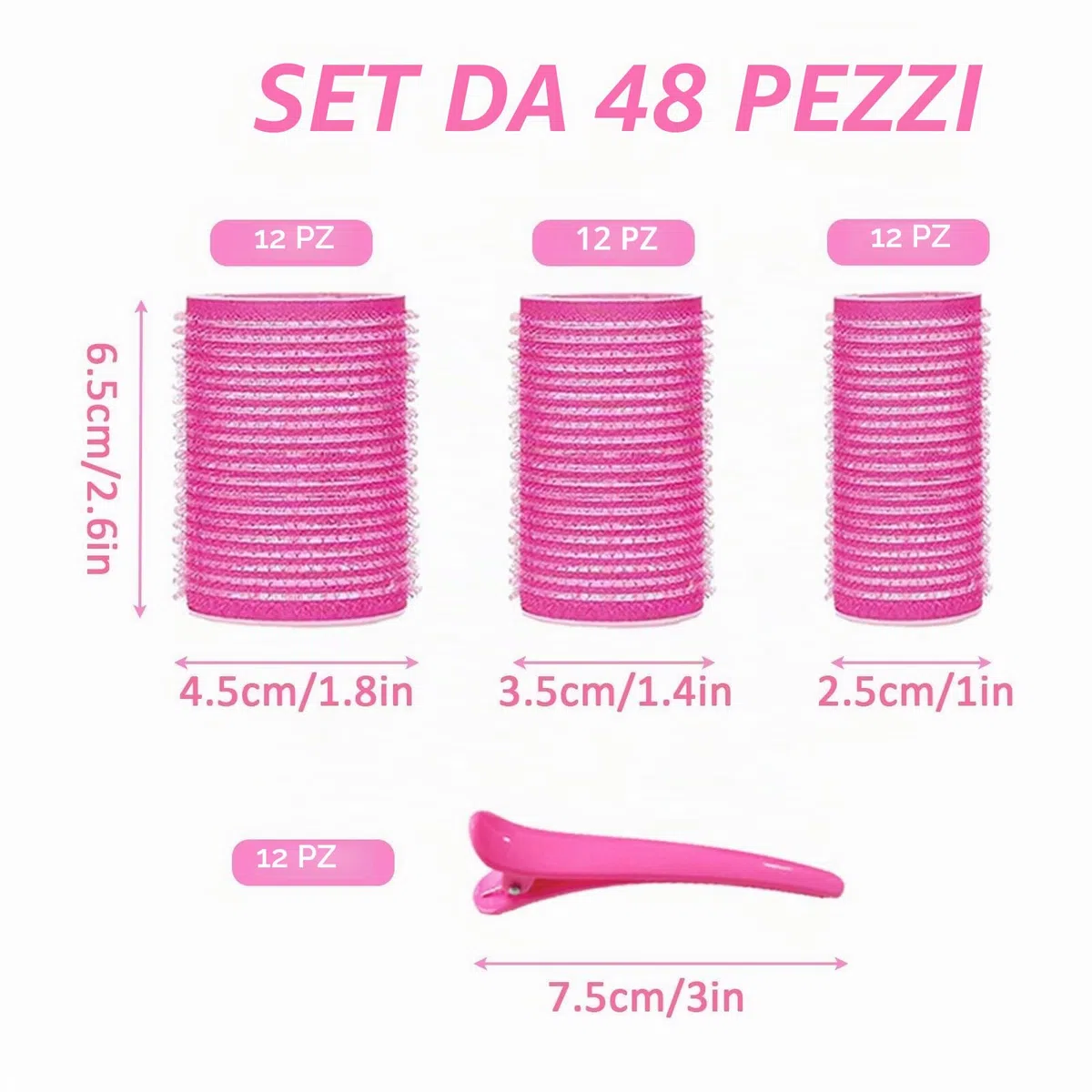 KEYRI Set di 48 bigodini Jumbo grande, autoadesivo, con fermaglio per capelli, ricci fai da te, senza calore, per parrucchieri lunghi e medi (rosa, 3 misure)
