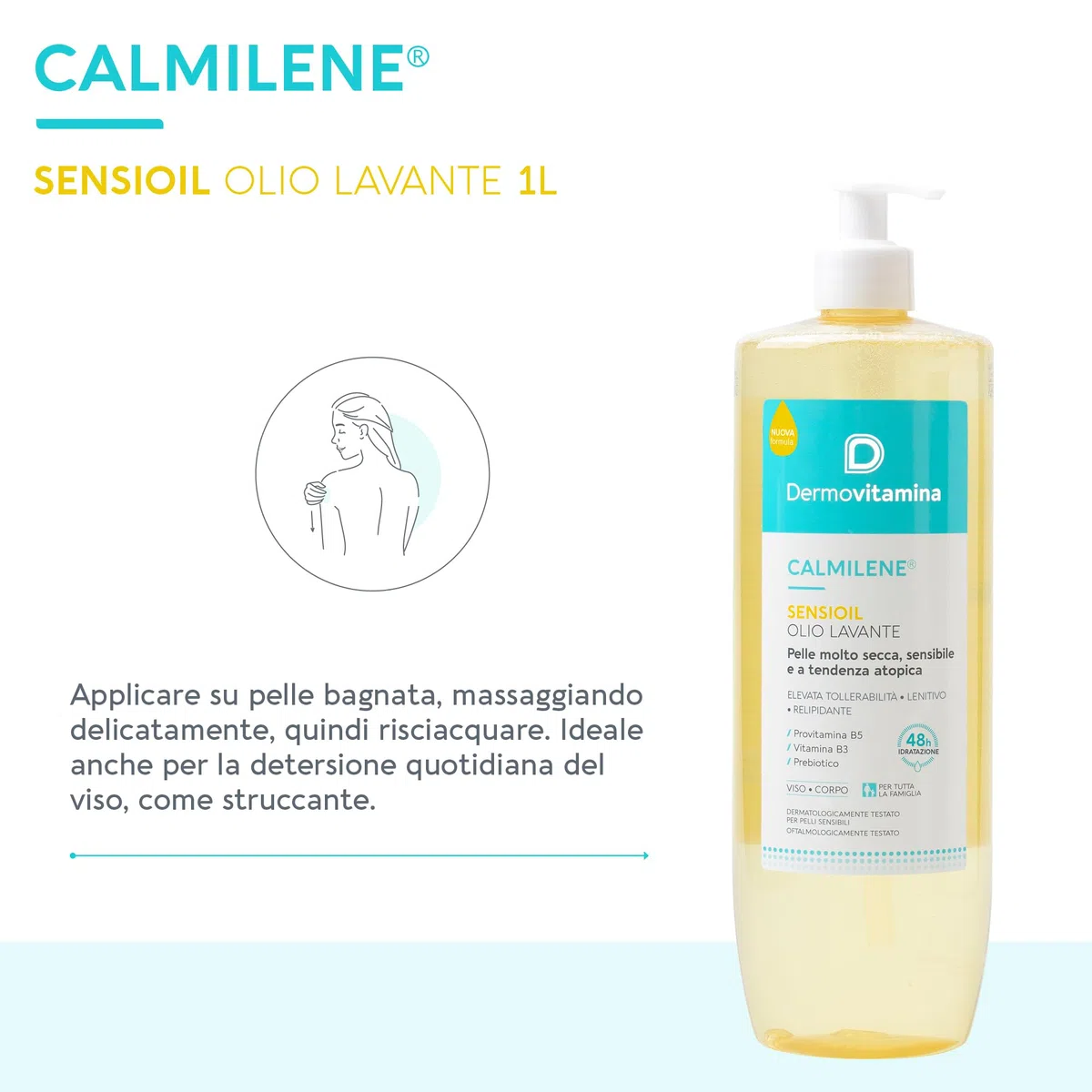 Dermovitamina Sensioil 1L - Olio Doccia Delicato - Olio Lavante Pelli Sensibili - Alta Tollerabilità - Azione Struccante e Lenitiva - Morbidezza della Pelle - Per Tutta la Famiglia