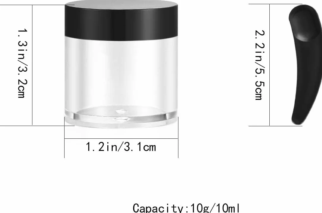 30 Pezzi Vasetti Plastica, 10g Contenitori Barattolo Cosmetici Vuoto Trasparente, Viaggio Contenitore Piccoli per Creme Barattolini Candele Campione, con 3 Pezzi Spatola (nero)