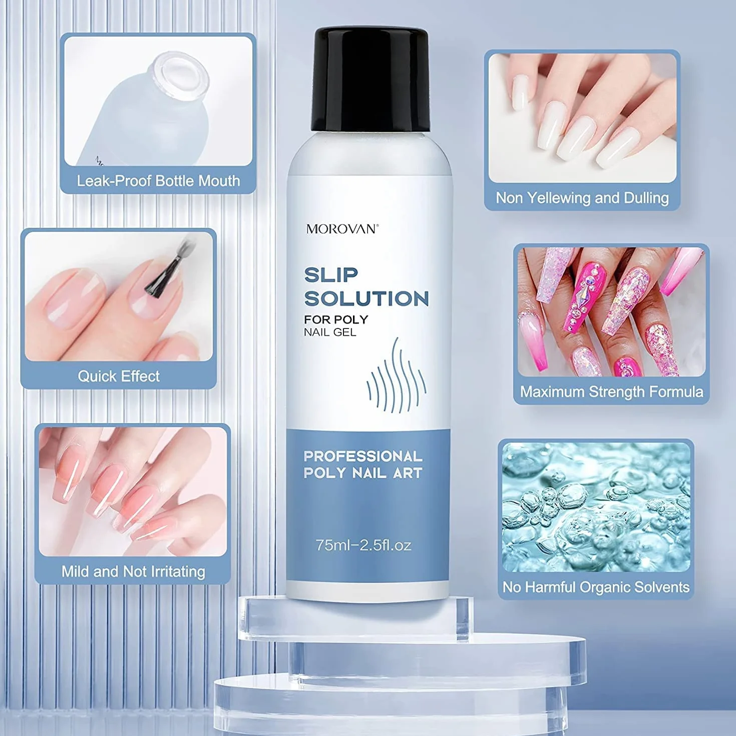 Morovan Slip Solution Anti-Stick per Estensioni Unghie Poly Gel con Pennelli, Clip Crystal Cup per Nail Art Kit Fai Da Te a Casa Trasparente
