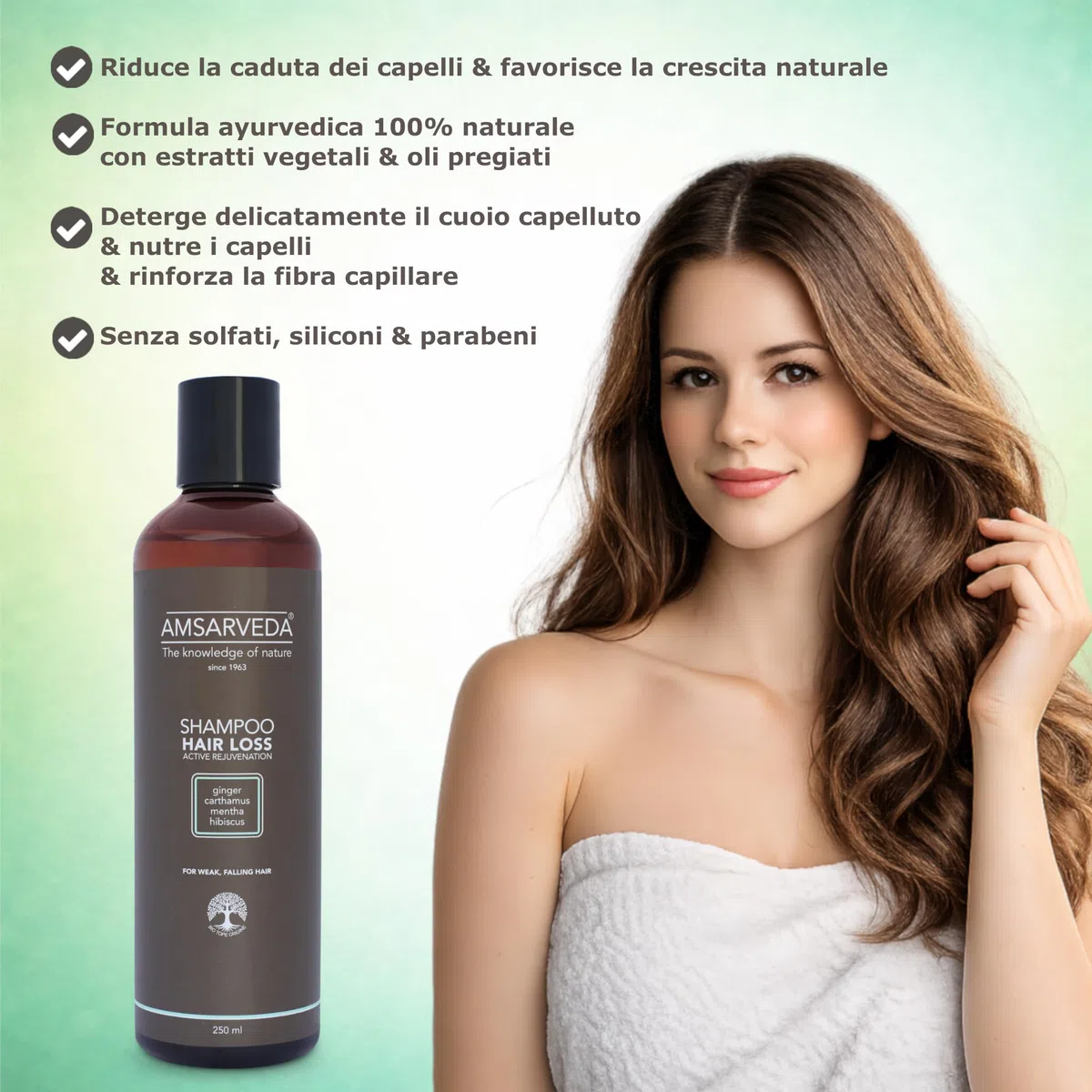 Amsarveda Hair Loss Active Rejuvenation Shampoo – 100% naturale, ayurvedico, pulizia intensa, nutriente, senza parabeni e solfati, 250 ml