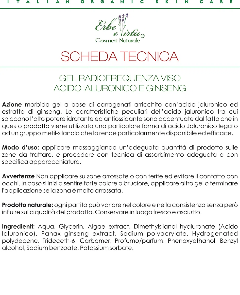 Gel Crema Radiofrequenza Viso 220 ml - Ultrasuoni - Cavitazione con Acido Ialuronico Ginseng Antirughe Effetto Lifting
