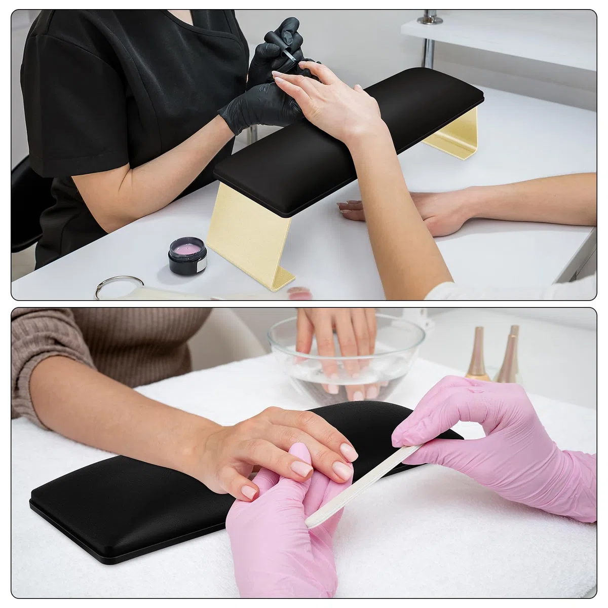 Poggiamano per Unghie Manicure,Appoggia Mani per Unghie Pulibile,Poggiamani per Unghie in Morbido Pelle Cuscino,Tavolo Manicure con Staffa Staccabile(Nero)