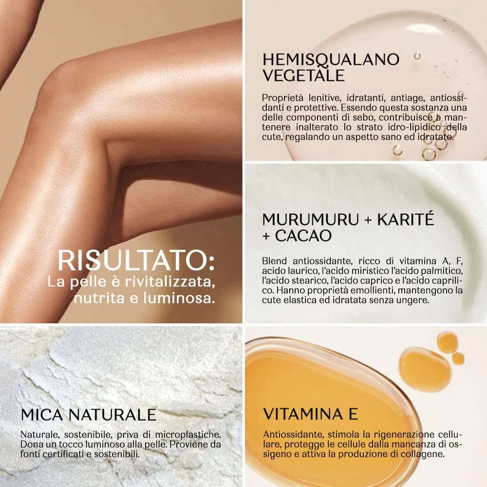 Senso Naturale Olio Illuminante Corpo Solido Bronze Gold Crema Abbronzante Corpo con Brillantini Shimmer Glitter, Idratante Nutriente Profumata Neroli, Vitamina E, Burro di Karitè, Naturale Vegano