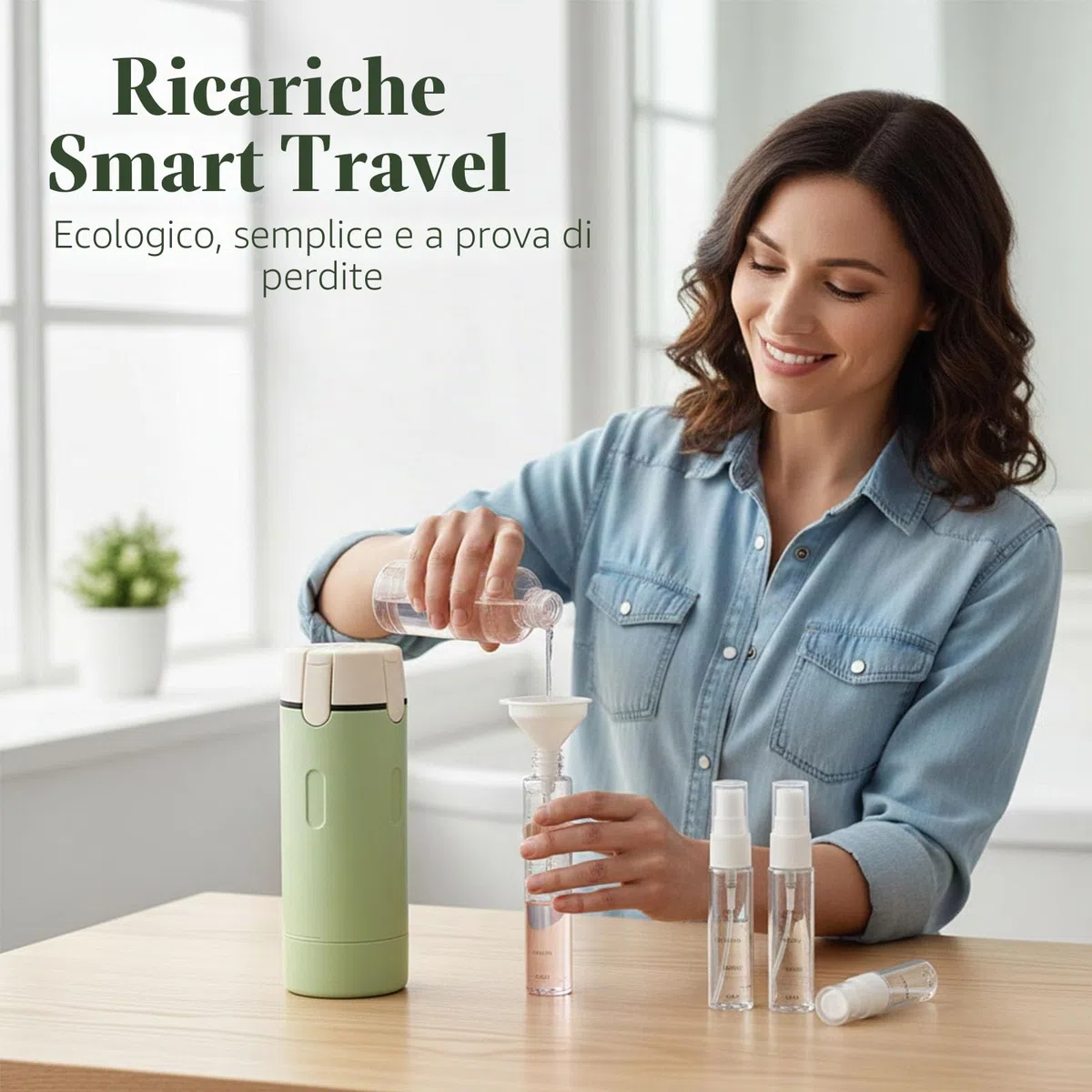 Dispenser da viaggio 4 in 1 con scala ed etichetta, bottiglie da viaggio 4 in 1, ricaricabile, a prova di perdite, dispenser per shampoo, balsamo, lozioni e crema (verde)