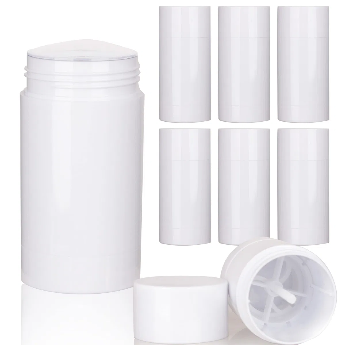 COSIDEA 6 contenitori di deodorante bianchi rotondi vuoti da 75 g / 2,5 once, riempimento fondo, grandi tubetti twist-up per capelli, bottiglia di balsamo per labbra in cera