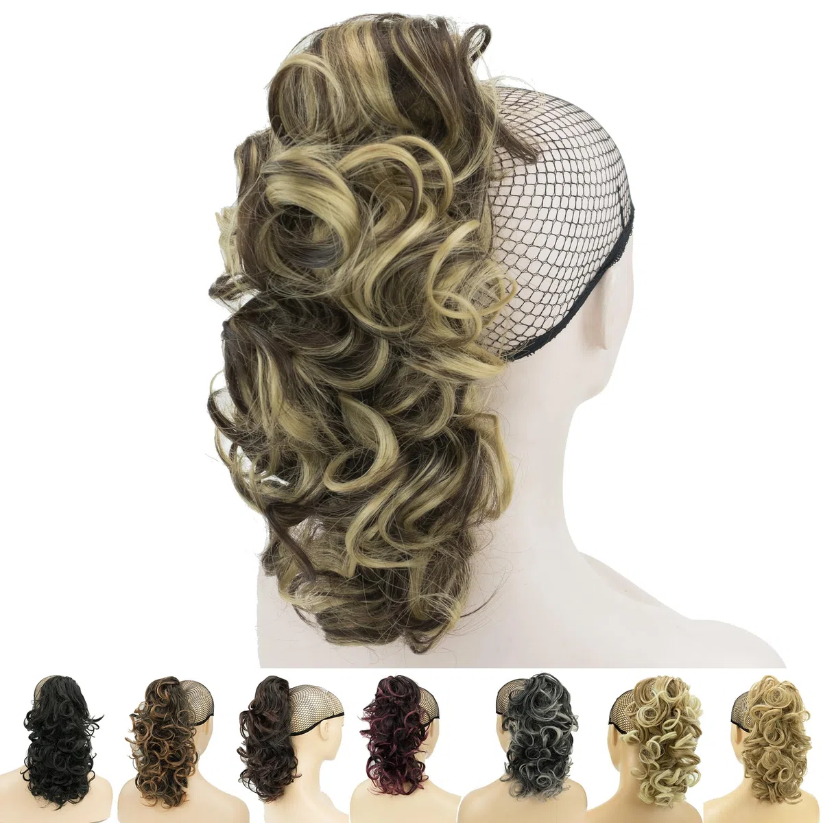 IMISSU Capelli ricci disordinati Estensioni dei capelli coda di cavallo con artiglio corto Clip coda di cavallo con ganascia in posticci per le donne (Marrone misto)