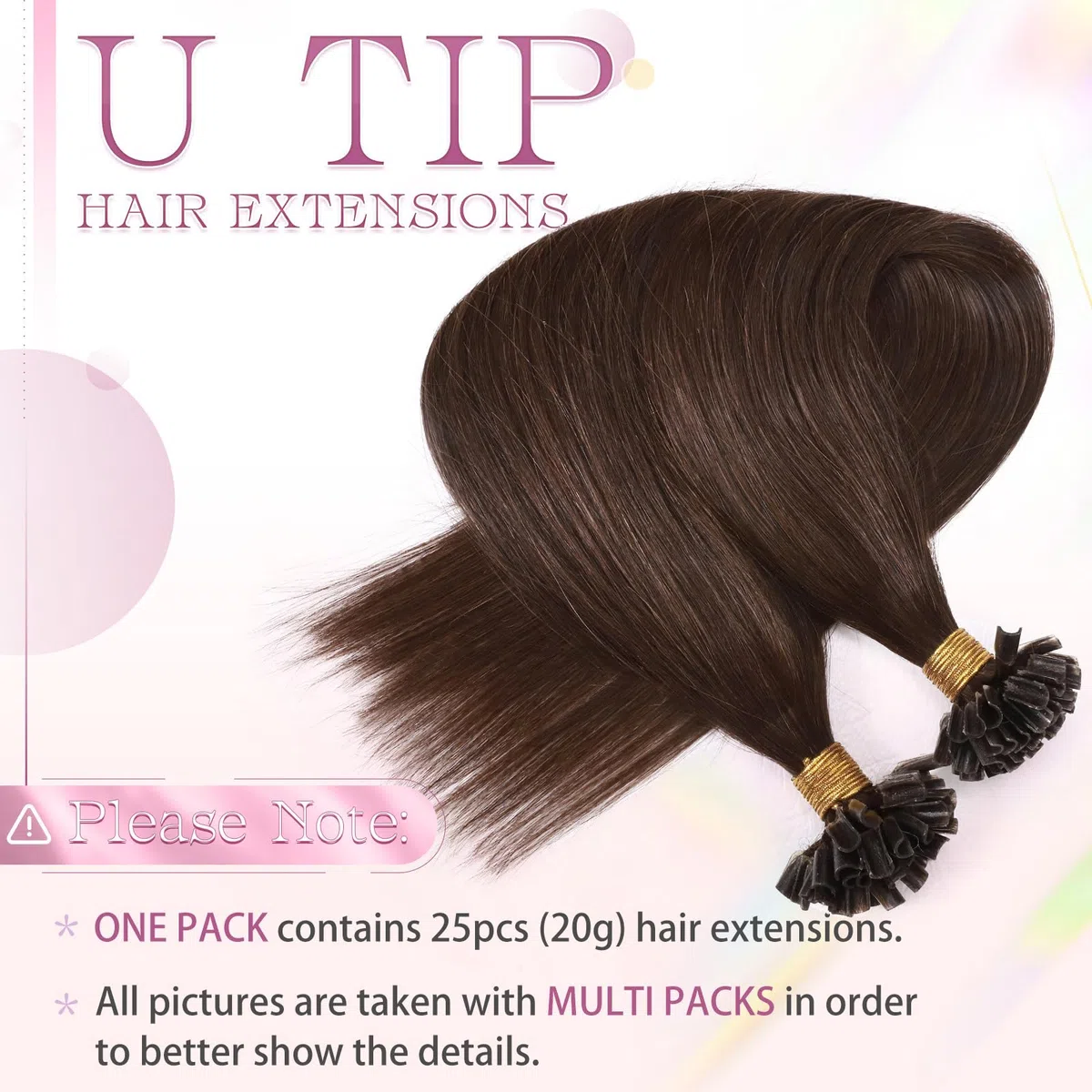 Elailite Extension Cheratina Capelli Veri 1 Grammo Marrone, 25 Ciocche 100% Human Hair Indiani 35cm 20g #4 Marrone Cioccolato
