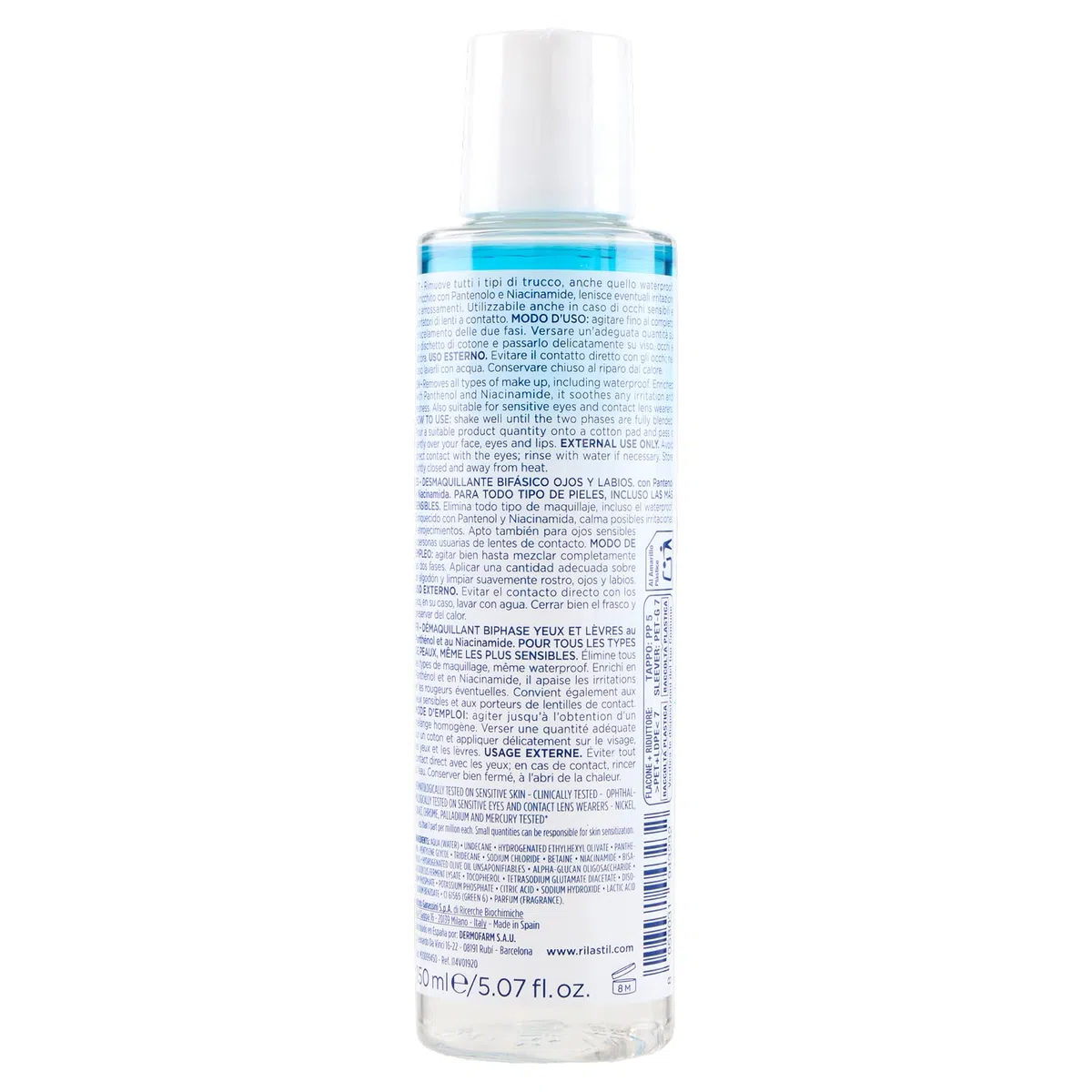 Rilastil Skin Reset Struccante Bifasico Occhi e Labbra, Rimozione Trucco Waterproof, con Pantenolo e Niacinamide, 150 ml