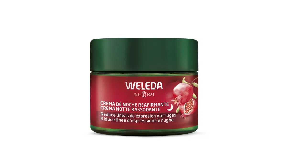 Weleda Balsamo notte rassodante Melograno, Crema viso notte con olio di semi di melograno e peptidi maca. La crema idratante riduce le rughe e rigenera la pelle (1 x 40ml)