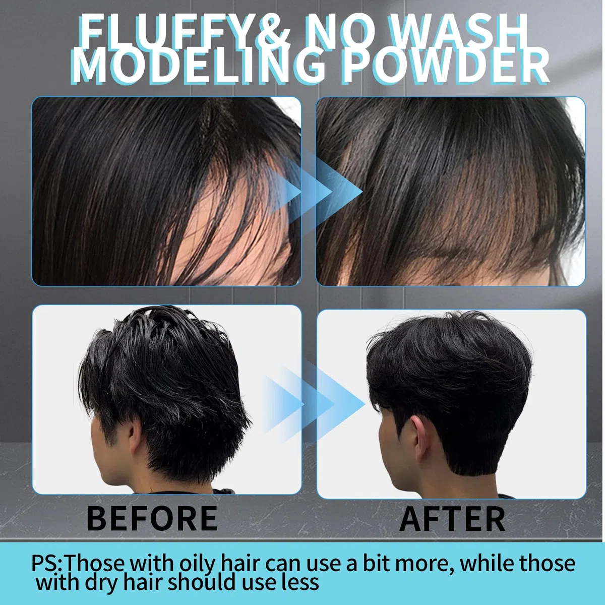 30g Polvere Styling Capelli, Polvere per Lo Styling dei Capelli per Uomo, Texturizing Powder, Aggiunge Volume ai Capelli, Facile da Applicare, Per Tutti i Tipi di Capelli, Height Riser, Nero