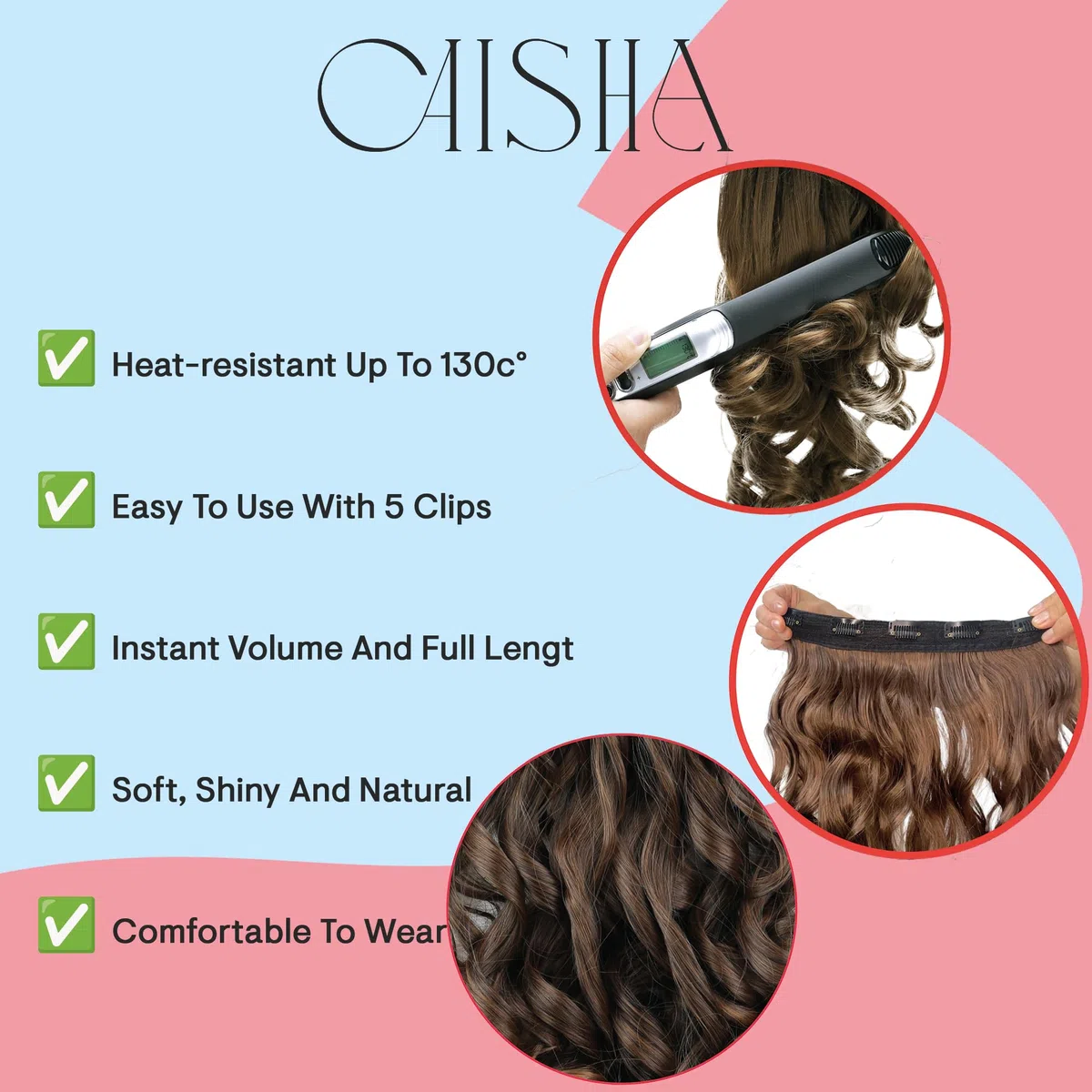 CAISHA 60cm Clip In ExtensionsExtensions Per I Capelli Posticcio Liscio Nero C51-1