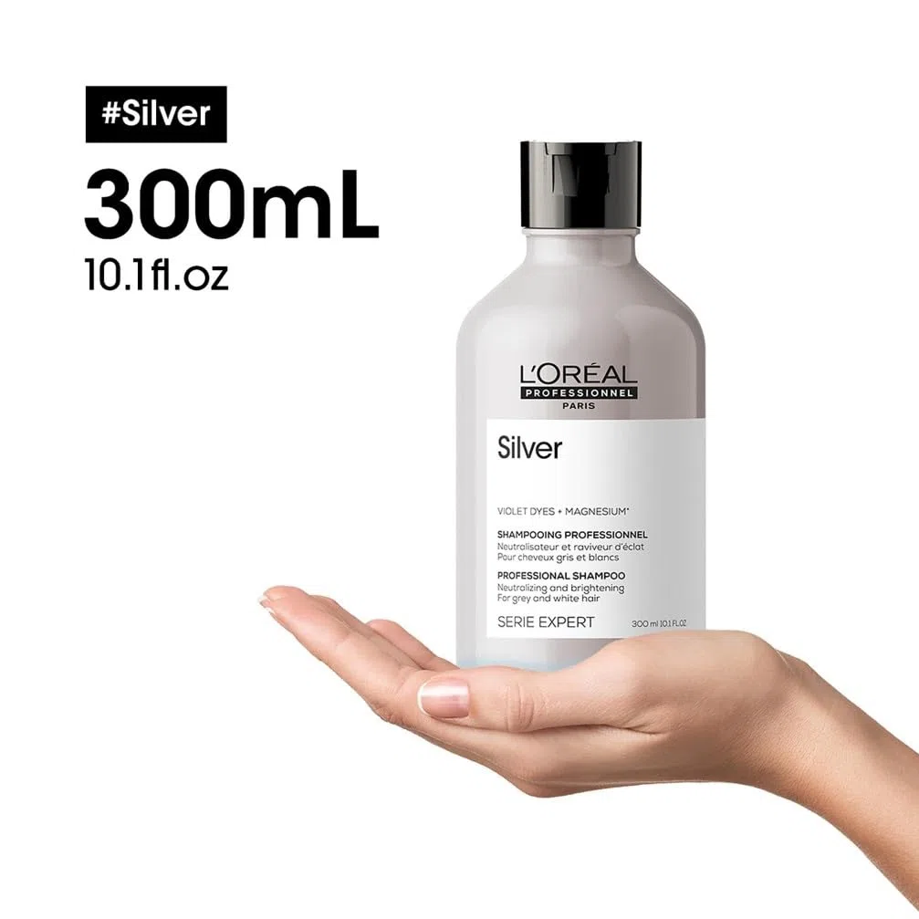 L'Oréal Professionnel Paris Shampoo Professionale per Capelli Grigi e Bianchi Silver Serie Expert, Formula Neutralizzante Anti-giallo
