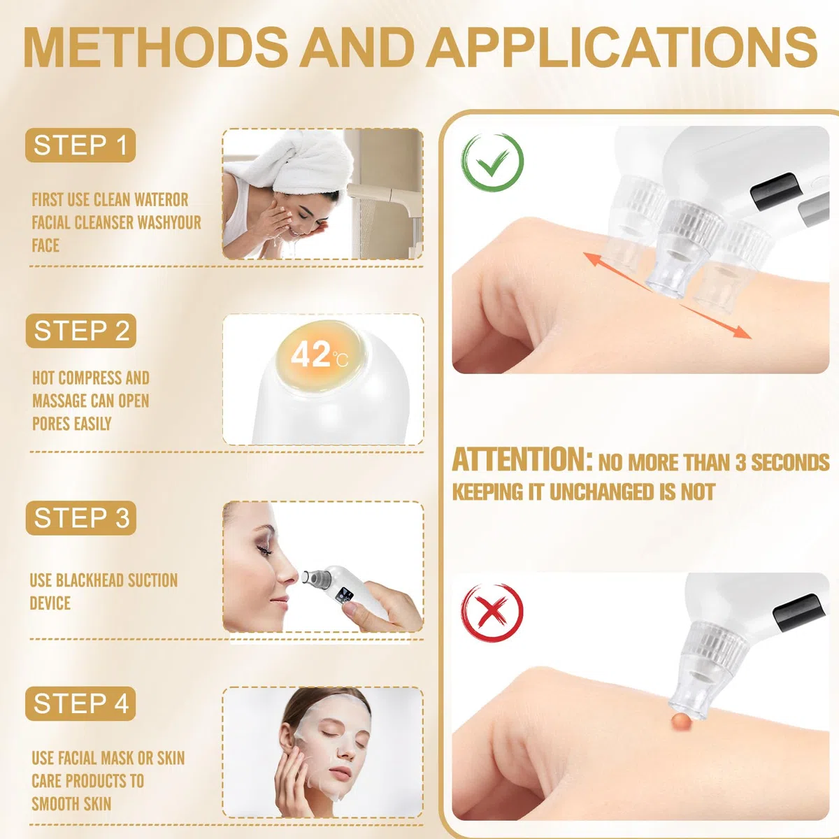 UCAMP Aspiratore Punti Neri, Professionale Elettrico Comedone con 5 Modalità 6 Testine Applicazione di Calore, Pulizia Viso Tramite Rimozione Pori, per Tutti i Tipi Pelle(con Estrattore di Acne Kit)
