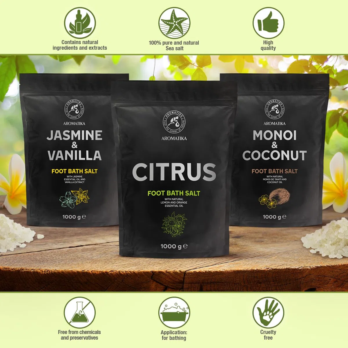 Sale per Pediluvio di Agrumi 1000g - Pediluvio al Sale Marino Naturale - Sali da Pediluvio con Olio Naturale di Limone e Arancia - Pediluvio - Unghie - Pedicure - Sali Profumati da Bagno