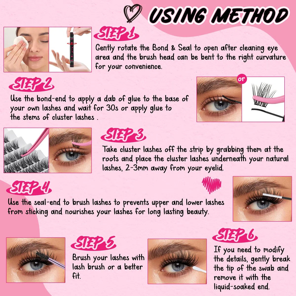 PRO Colla per Ciglia Ciglia Finte Colla Individuale Lash Bond And Seal Colla Adesiva per Ciglia Cluster Tenuta Super Forte 48 Ore Di Impermeabilità （Schwarze Bindung+Klare Versiegelung)