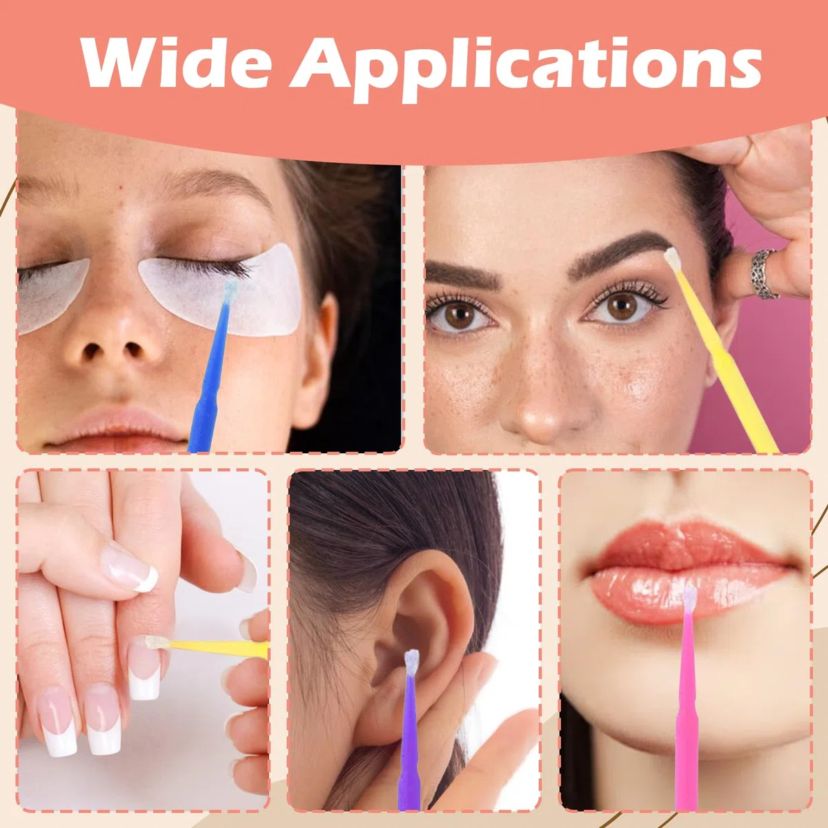400 pezzi Micro Applicatori a Pennello, Quattro Dimensioni Della Testa, 4 Pennelli Color Extension per Extension Ciglia Rimozione, Trucco, Nail Art, Pittura (Viola+Blu+Rosa+Giallo)